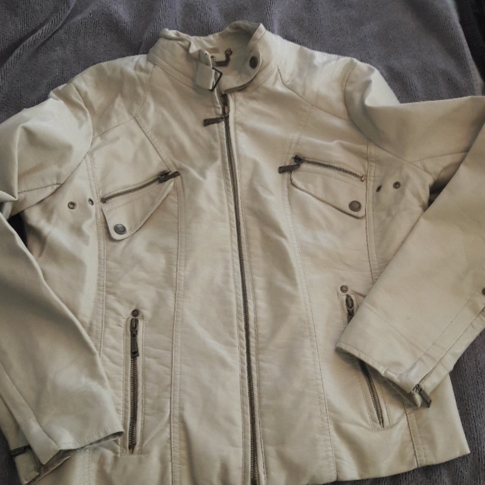 Jou-jou Moto jacket, ivory vinyl, lined